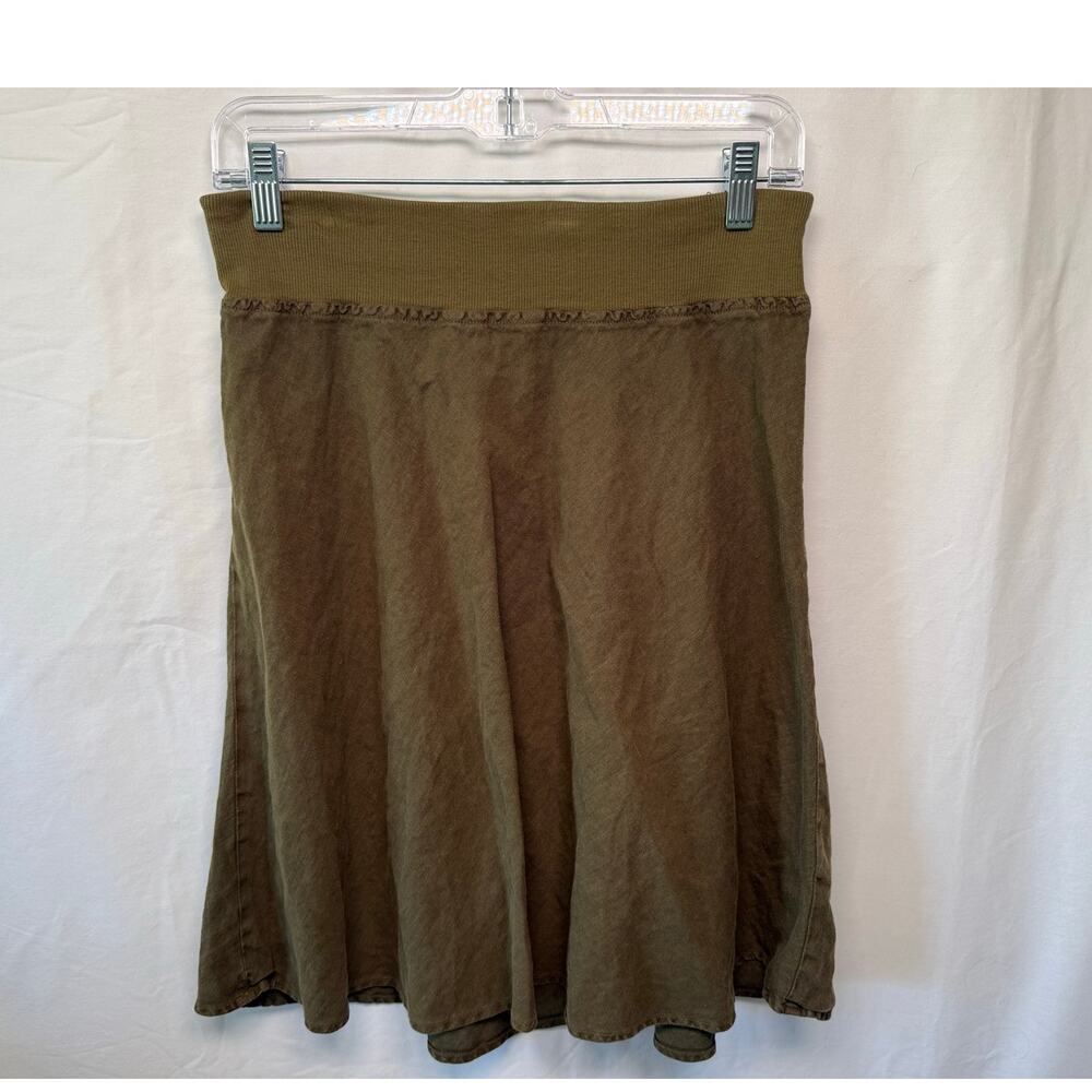 Three Dots 100% Linen Olive Green Skirt, Size Medium